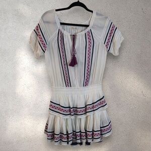 Love Shack Fancy Natural Poppy Ruffle Dress Boho Embroidered Raw Hem XS